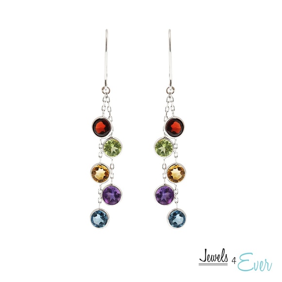 14K Gold Leverback Earrings with Genuine Gemstones - Picture 1 of 2